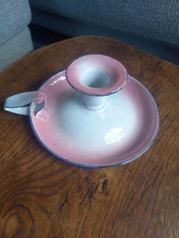 Vintage Emaille Blaker Roze/Wit beschikbaar voor biedingen