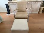 Leren fauteuil met poef - als nieuw!, Ophalen, Leer, Zo goed als nieuw, Rechthoekig