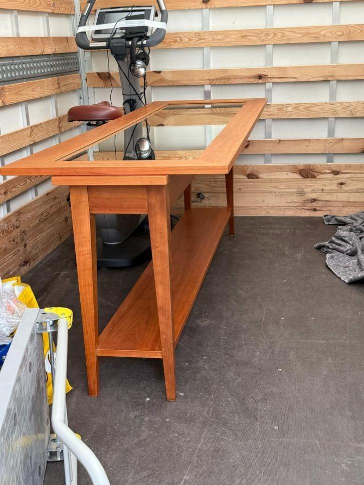 Kersenhouten tafel met bijbehorende spiegel, Huis en Inrichting, Tafels | Bijzettafels, Gebruikt, Rechthoekig, 60 cm of meer, 75 cm of meer