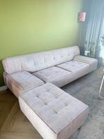Roze ribstof 2,5 zitsbank + hocker, Ophalen, Gebruikt, Tweepersoons, 75 tot 100 cm