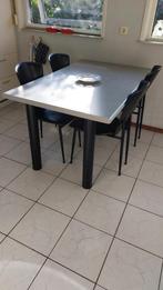 Keukentafel met 4 lederen stoelen, Huis en Inrichting, Tafels | Eettafels, Gebruikt, Rechthoekig, Ophalen