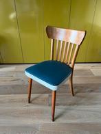 Vintage Houten Stoel met Blauwe Bekleding, Huis en Inrichting, Ophalen, Gebruikt, Blauw, Eén