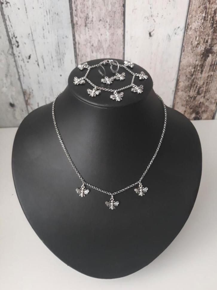 Zilverkleurige Sieradenset met Bijtjes, Sieraden, Tassen en Uiterlijk, Kettingen, Nieuw, Overige materialen, Zilver, Met hanger