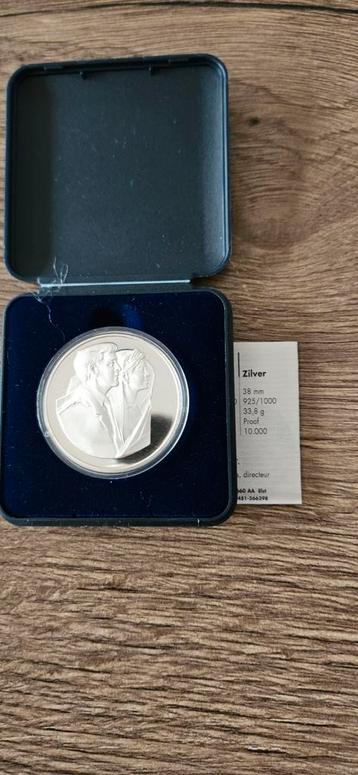 Zilveren Huwlijks penning Willem Alexander en maxima proof  beschikbaar voor biedingen