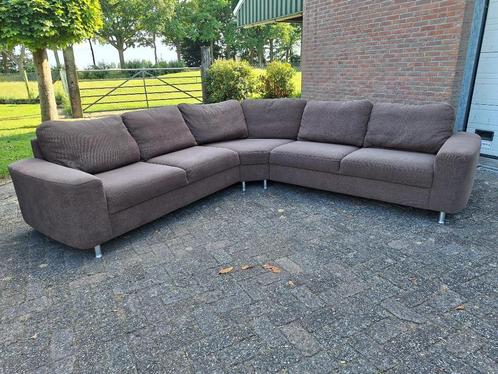 Bruine stoffen hoekbank / grote bank / bankstel, Huis en Inrichting, Banken | Voetenbanken en Poefen, Gebruikt, 125 cm of meer