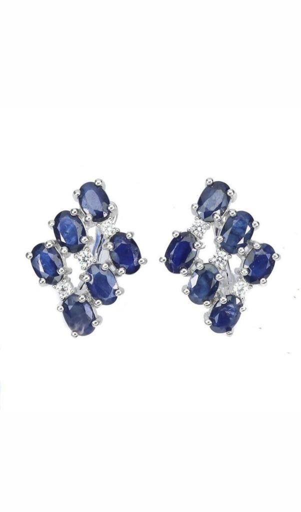 Zilveren oorbellen met natuurlijke saffier, Sieraden, Tassen en Uiterlijk, Oorbellen, Nieuw, Knopjes of Stekers, Zilver, Zilver