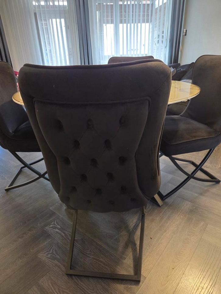 4 Velvet Eetstoelen te Koop, Huis en Inrichting, Stoelen, Zo goed als nieuw, Metaal, Stof, Zwart, Ophalen