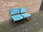 2 Blauwe Ribstof Stoelen met Chrome Buisframe, Huis en Inrichting, Stoelen, Gebruikt, Twee, Blauw, Ophalen