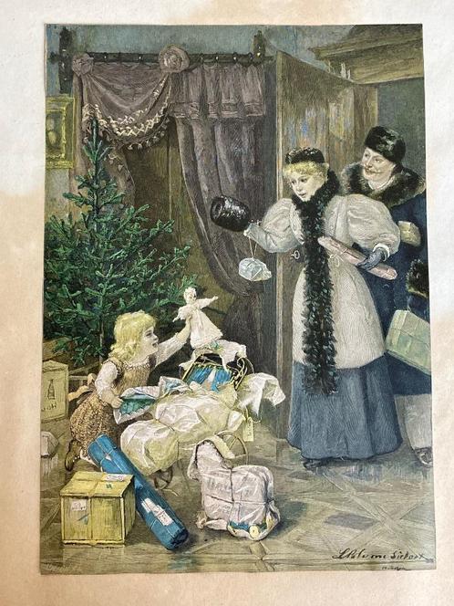 Gravure print LB Siebert. Vroege kerstverrassing. Met lijst., Antiek en Kunst, Kunst | Schilderijen | Klassiek, Ophalen of Verzenden