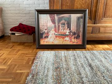 Biljart Tafereel met massieve houten lijst beschikbaar voor biedingen