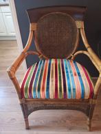Houten en rotan stoel met kleurrijke bekleding, Ophalen, Gebruikt, Overige kleuren, Vintage