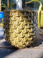 Groene Bloempot met Schubbenpatroon, Tuin en Terras, Bloempotten, Rond, Zo goed als nieuw, Aardewerk, Tuin