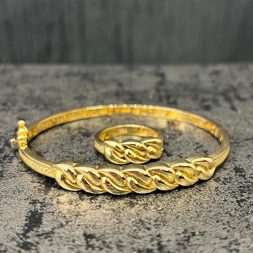 18k gouden armband met ring cuban model, Sieraden, Tassen en Uiterlijk, Armbanden, Nieuw, Goud, Ophalen of Verzenden