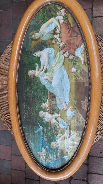 Oude prent met lijst, 85x45cm beschikbaar voor biedingen