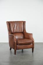 Zeer comfortabele en luxe cognac bruine rundleren fauteuil, Huis en Inrichting, Fauteuils, Ophalen, Gebruikt, ., Klassiek