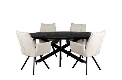 Combideals! Ovale mangohout tafel + 4 Saint-Tropez stoelen!, Huis en Inrichting, Complete inboedels, Ophalen