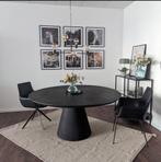 Eiken boomstamtafel rond eettafel zwart massief | elke kleur
