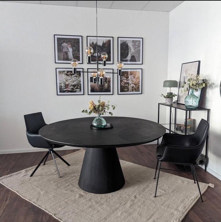 Eiken boomstamtafel rond eettafel zwart massief | elke kleur, Huis en Inrichting, Tafels | Eettafels, Nieuw, 100 tot 150 cm, Vijf personen of meer