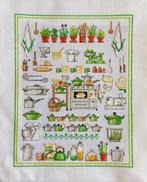 Borduurwerk, zijde, keuken, pan, pot, fornuis, vintage, Ophalen