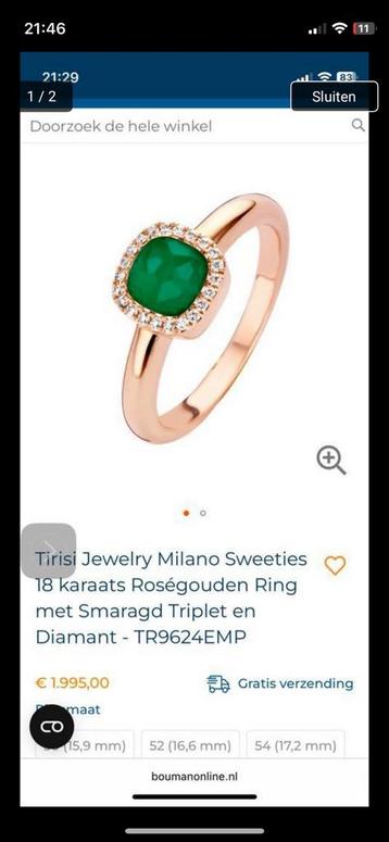 Tirisi Milano Sweeties Roségouden Ring Smaragd & Diamant beschikbaar voor biedingen