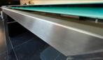 RVS eetafel met groen melkglas blad., Ophalen, Zo goed als nieuw, Vijf personen of meer, Rechthoekig