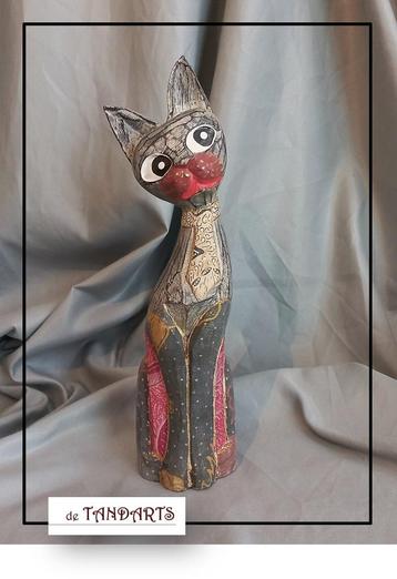 Vintage Indische houten kat – 28 cm hoog beschikbaar voor biedingen