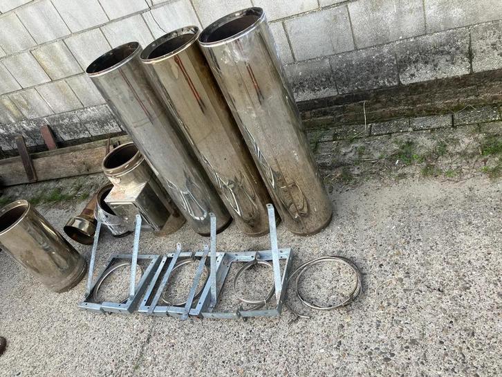 Dubbelwandige Kachelpijp, Doe-het-zelf en Verbouw, Buizen en Afvoer, Gebruikt, Rvs, Minder dan 2 meter, 80 mm of meer, Ophalen