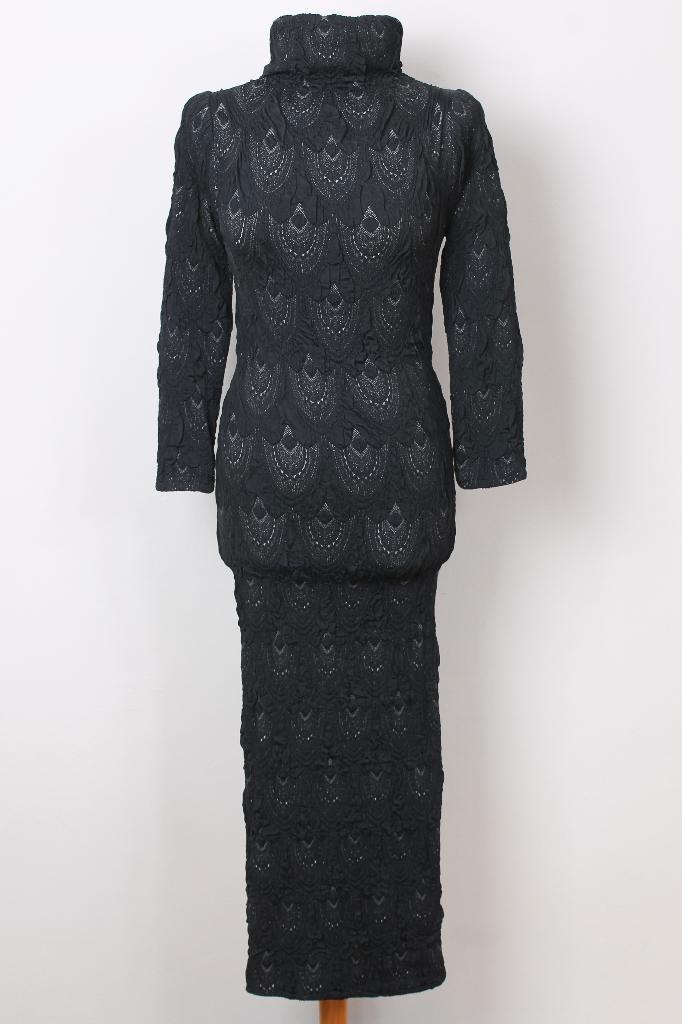 Lange jurk met col van HUNZA, Kleding | Dames, Jurken, Zo goed als nieuw, Maat 36 (S), Blauw, Onder de knie, Verzenden