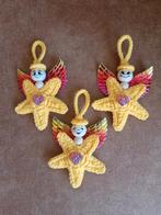 3 kerstballen engeltjes sterren hartjes kerst ballen geel, Ophalen of Verzenden, Nieuw