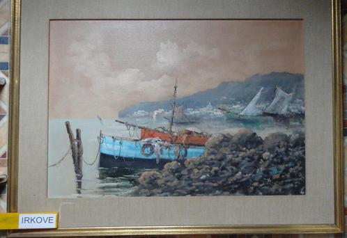 HAVEN OLIEVERF OP BOARD IN LIJST * Sfeervol *, Antiek en Kunst, Kunst | Schilderijen | Klassiek, Ophalen of Verzenden