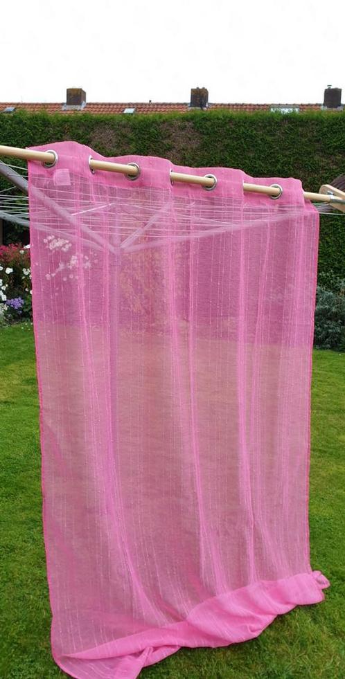 Roze Vitrage Gordijn Inbetween Met Ringen, Huis en Inrichting, Stoffering | Gordijnen en Lamellen, Nieuw, 200 cm of meer, 100 tot 150 cm