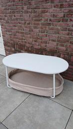 Salontafel Bijzettafel opbergvak Wit/ Bruin Stof 100x54x45cm, Huis en Inrichting, Tafels | Sidetables, 50 tot 100 cm, Nieuw, Ophalen of Verzenden