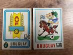Panini WK 1974 Logo en cartoon Uruguay, Ophalen of Verzenden, Gebruikt, Sticker