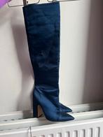 Blauwe satijnen overknee laarzen - maat 37, Kleding | Dames, Schoenen, Ophalen, Hoge laarzen, Blauw, Zo goed als nieuw