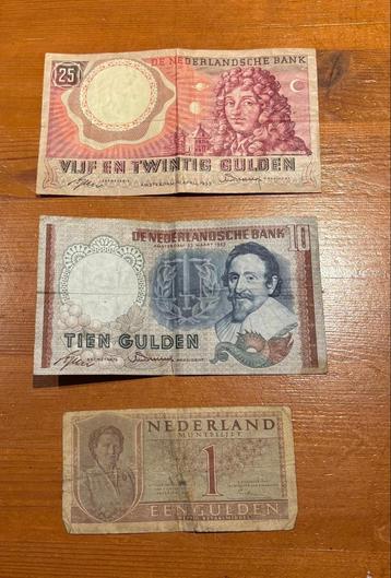 3 Gulden Biljetten - 1, 10 & 25 Gulden beschikbaar voor biedingen