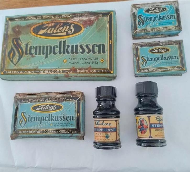 👉 Vintage Talens stempelkussens plus 2 potjes Gimborn inkt, Verzamelen, Merken en Reclamevoorwerpen, Ophalen of Verzenden