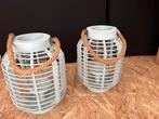 Set van 2 groene lantaarns/ windlichten, Huis en Inrichting, Woonaccessoires | Kandelaars en Kaarsen, Ophalen, Wit, Zo goed als nieuw