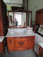 antieke eiken commode 3 luikspiegel wit marmer 295,00, Ophalen of Verzenden