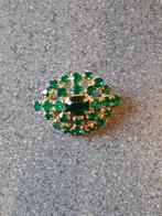 Vintage broche groen Boheems kristalglas, Verzenden, Dames