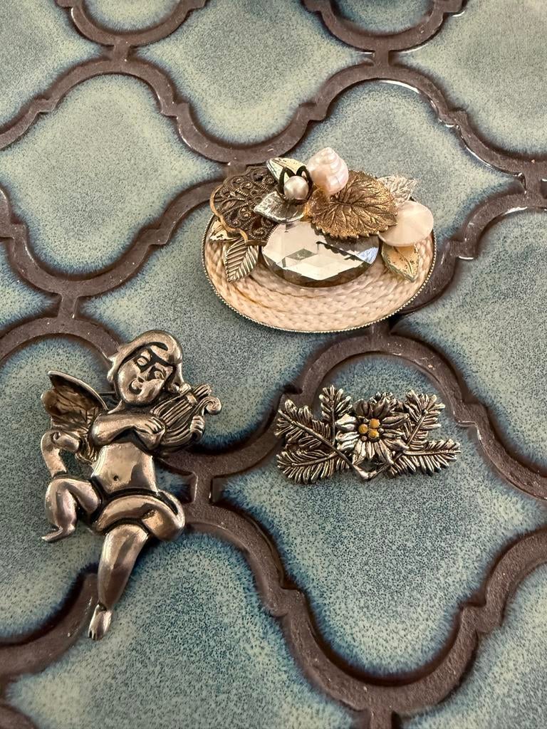 Vintage Broches Set van 3, Met kristal, Overige materialen, Minder dan 4 cm, Ophalen of Verzenden