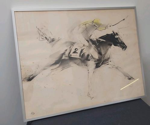 Houtskool tekening racepaard, Antiek en Kunst, Kunst | Tekeningen en Foto's, Ophalen