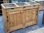 Toonbank met vitrine, geloogd grenen, 3 glazen kleppen, Ophalen