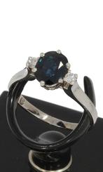 Saffier diamanten fraaie 14k wit gouden dames ring luxe, Voordeelsieraden, Ophalen of Verzenden, Zo goed als nieuw, 17 tot 18