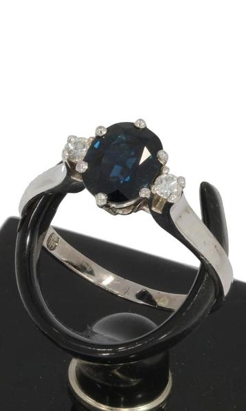Saffier diamanten fraaie 14k wit gouden dames ring luxe beschikbaar voor biedingen