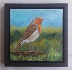 ZONNIG LANDSCHAP MET ROODBORSTJE>LEUKE DIEREN>MOOIE VOGEL, Ophalen of Verzenden