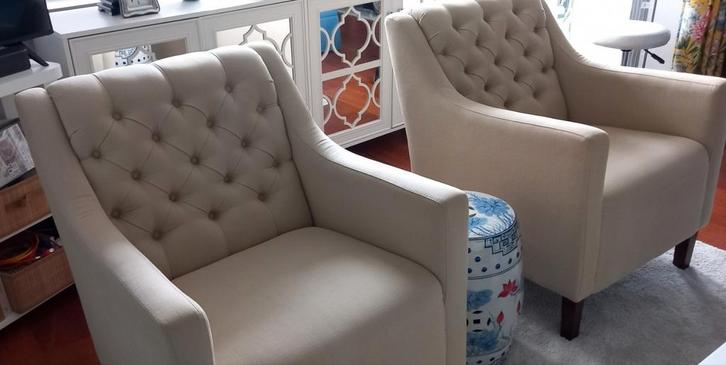 2 1e klas fauteuils showmodel, Huis en Inrichting, Fauteuils, Nieuw, Hout, 50 tot 75 cm, 75 tot 100 cm, Ophalen