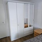 Witte dubbele kast met hang/leg gedeelte, laden en spiegels, Ophalen, Gebruikt, 200 cm of meer, 200 cm of meer