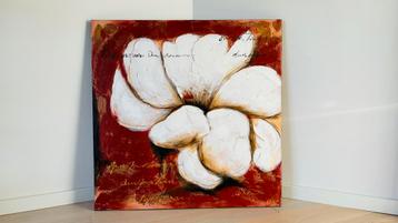 Design schilderij rood / witte bloem / orchidee. 100 bij 100