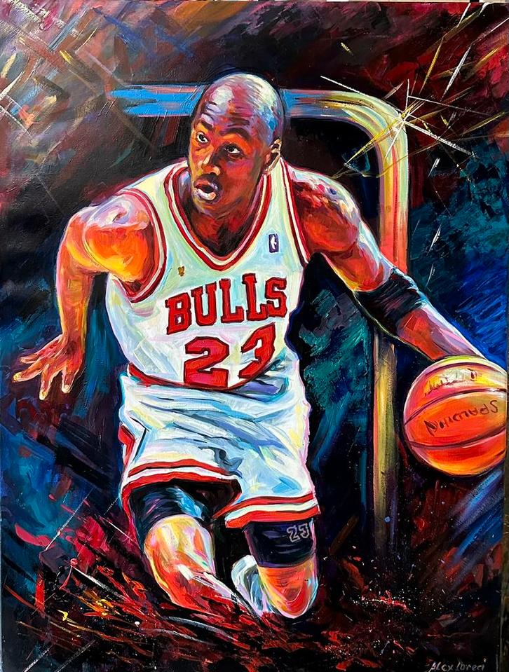 Alex L- Michael Jordan- Handgeschilderd (100%)- Origineel, Antiek en Kunst, Kunst | Schilderijen | Modern, Ophalen of Verzenden