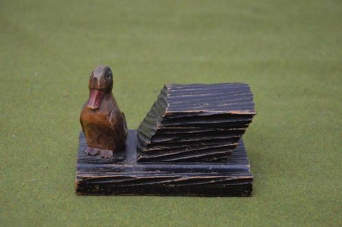 antiek houten inktpotje houder met eendje, houtsnijwerk 11cm, Antiek en Kunst, Curiosa en Brocante, Ophalen of Verzenden